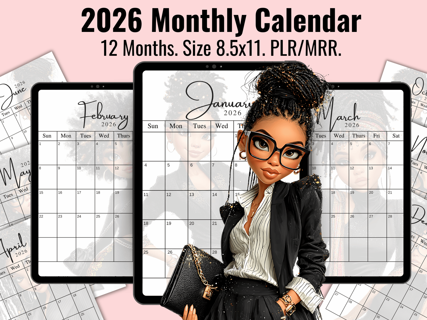 2026 Monthly Calendar, 12 Months, PLR/MRR, (pepper)