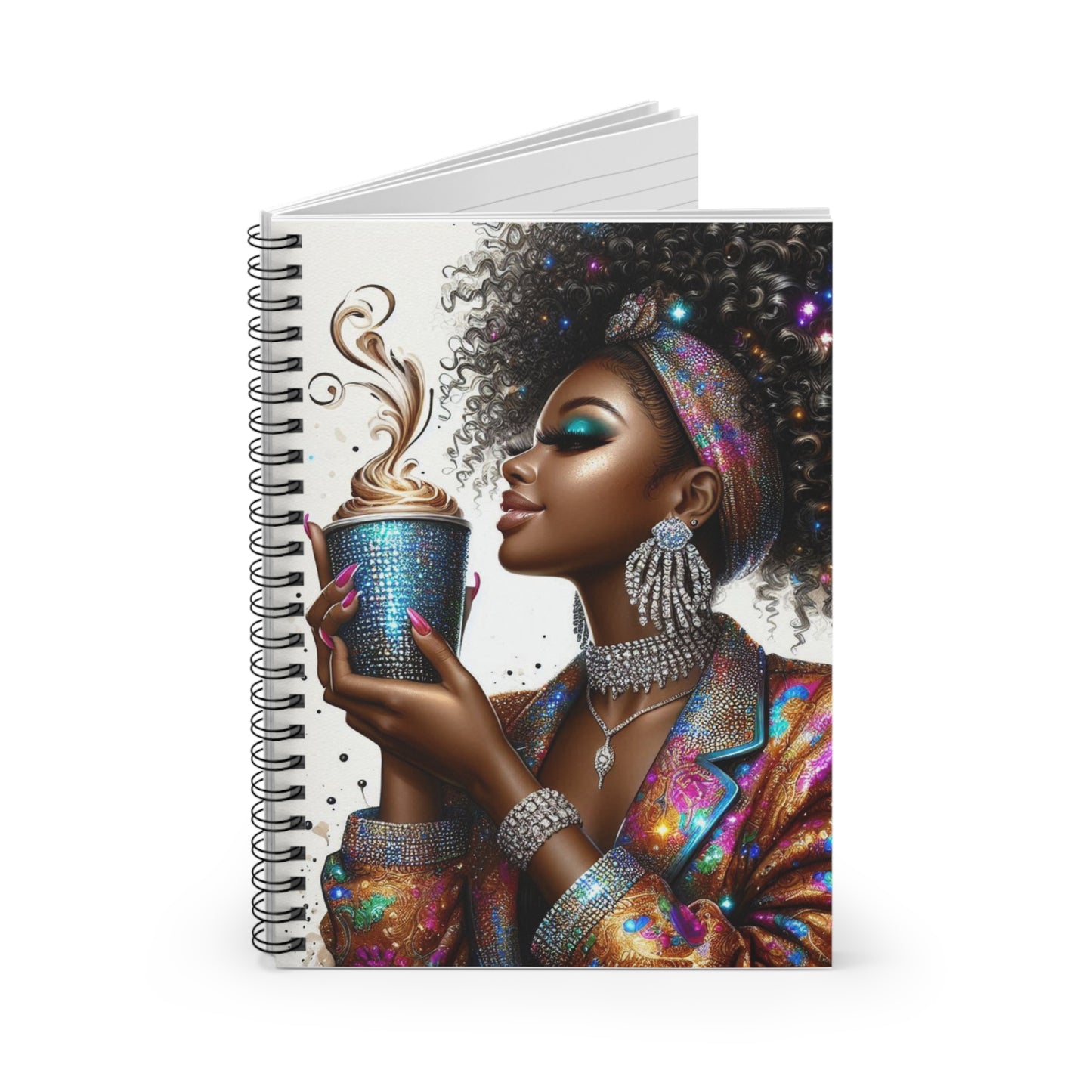 Lined Journal: Vibrant Coffee Lover - Spiral Notebook Size 6x8
