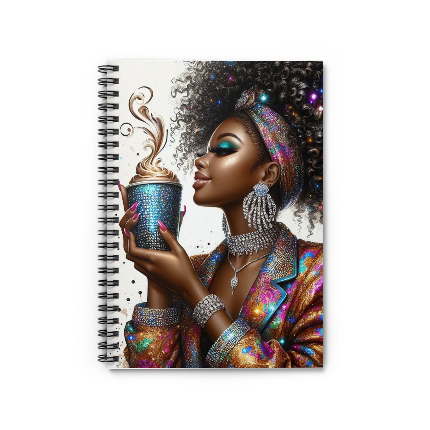 Lined Journal: Vibrant Coffee Lover - Spiral Notebook Size 6x8